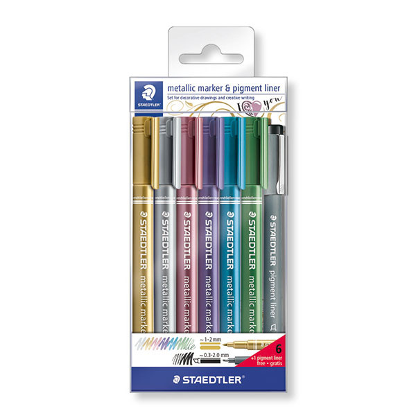 STAEDTLER Metallic marker & pigment liner, 6+1 stk
