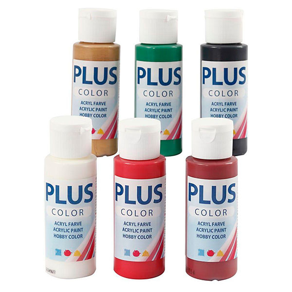 Plus Color hobbymaling, julefarver, 6 x 60 ml