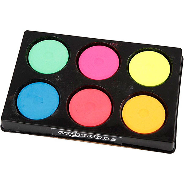 Vandfarve i palet, 6 farver, 1 sæt Neonfarver