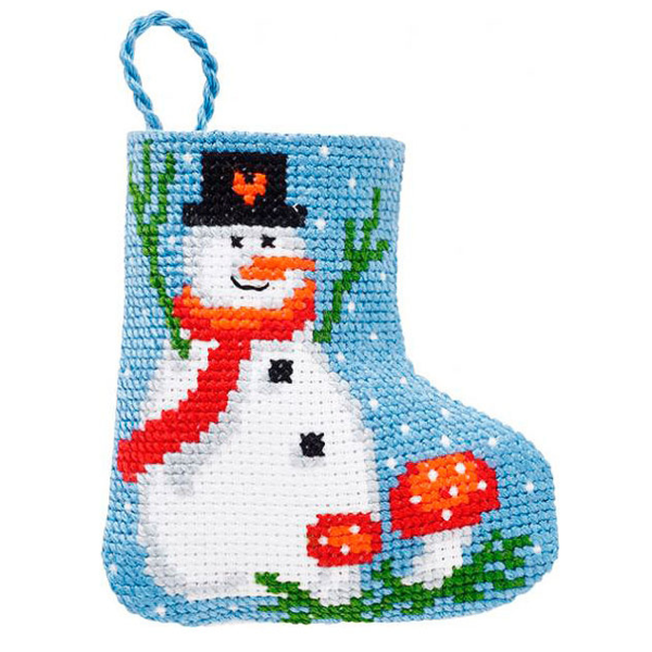 Embroidery kit Snowman Christmas sock