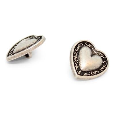Metal button 12 mm w / eye Gl. Silver, Heart