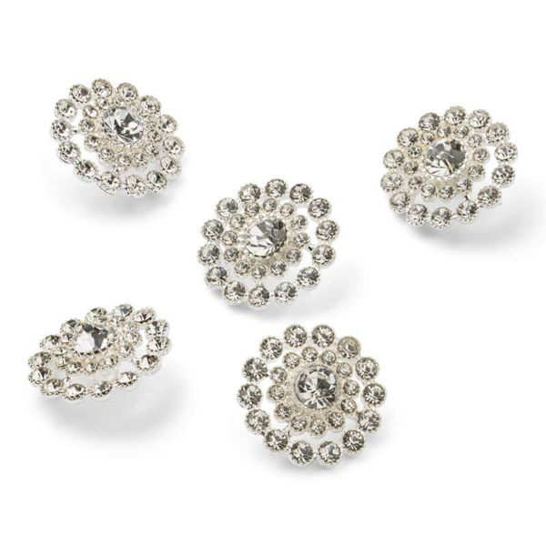 HobbyArts Rhinestone Buttons, White, 20 mm, 5 pcs