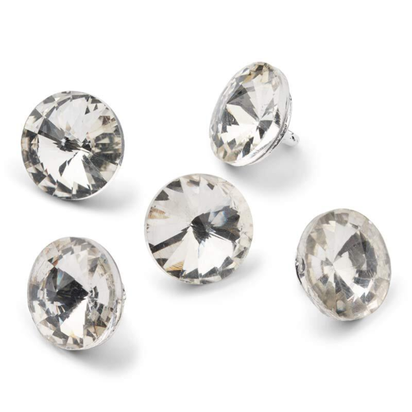 HobbyArts Crystal Buttons, White, 14 mm, 5 pieces