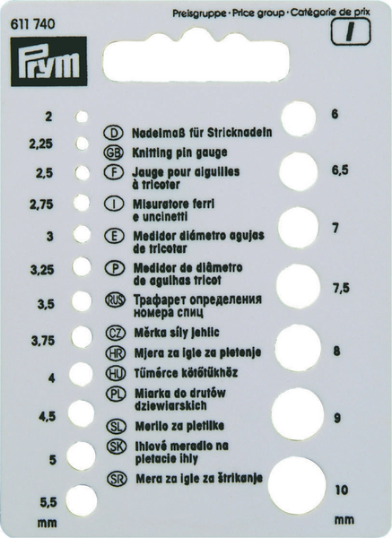Prym Knitting pin gauge