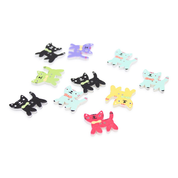 HobbyArts Wooden Buttons Cat, 10 pcs