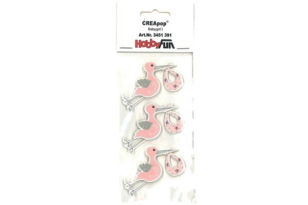 Klistermærker Stork Lyserød, 3 stk