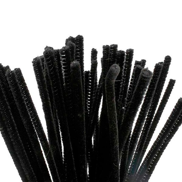 Chenille, 6mm, 30cm, 50stk Sort