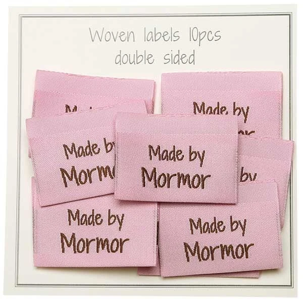 Go Handmade Vævet Label, Dobbeltsidet, Pink, 35 x 19 mm, 10 stk Made by Mormor