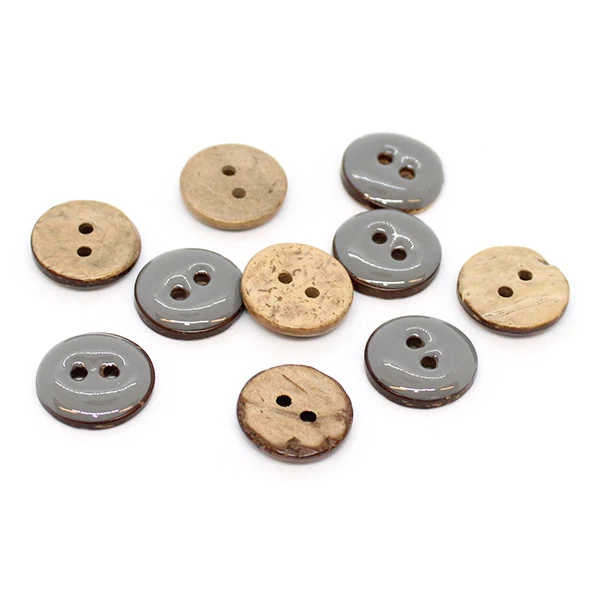 HobbyArts Glazed Coconut buttons Gray 15 mm, 10 pcs
