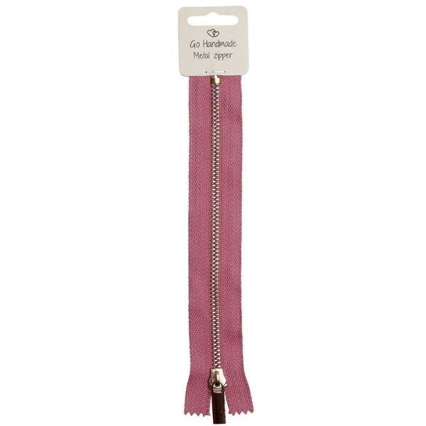 Go Handmade Zipper Metal Pink 25 cm, Gold