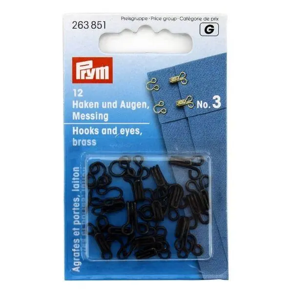 Prym Black Metal Hooks and eyes, 12 pcs