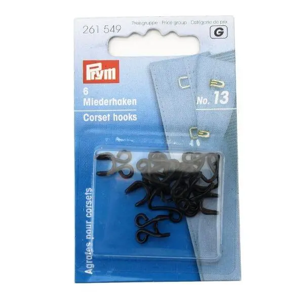 Prym Corset Hooks Size 13, 6 pcs Black