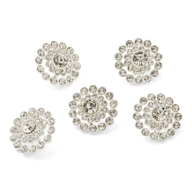 HobbyArts Rhinestone Buttons, White, 17 mm, 5 pieces