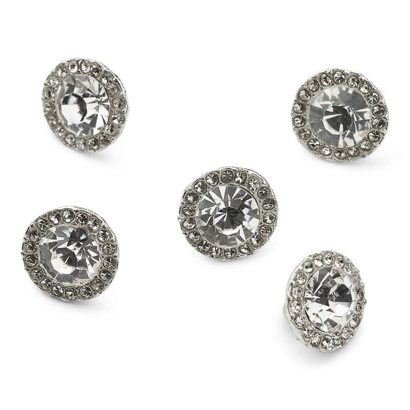 HobbyArts Rhinestone Buttons, White, 11 mm, 5 pcs