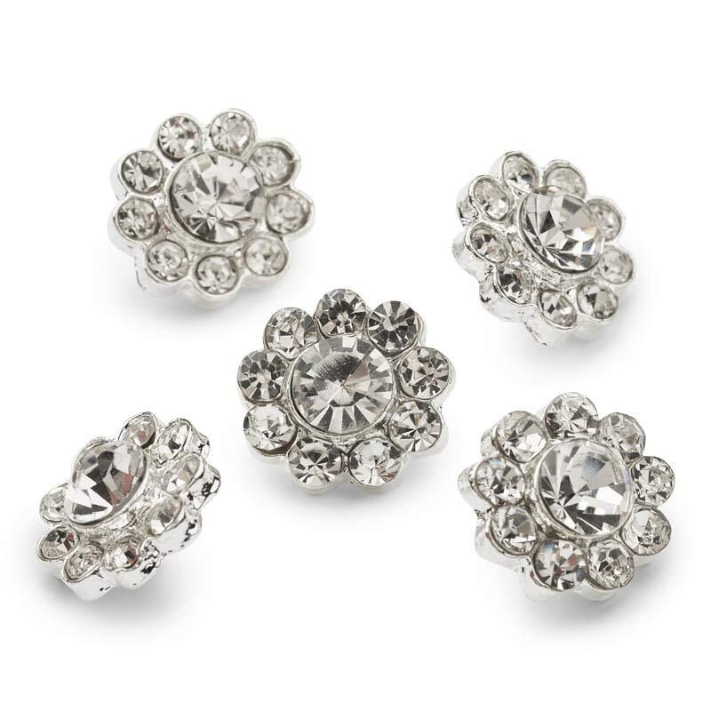 HobbyArts Rhinestone Buttons, White/Silver, 13 mm, 5 pcs, A