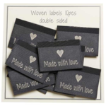 Go Handmade Vævet Label, Dobbeltsidet, Grå, 35 x 19 mm, 10 stk Made with love