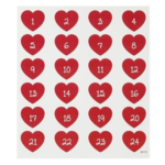 Christmas calendar number stickers, 24 pcs. Hearts